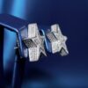 10K White Gold Pave Set Star Studs - Image 2