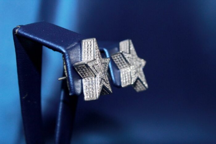 10K White Gold Pave Set Star Studs - Image 2
