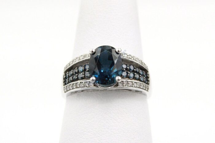 10K White Gold Blue Topaz & Blue Diamonds Ladies Ring