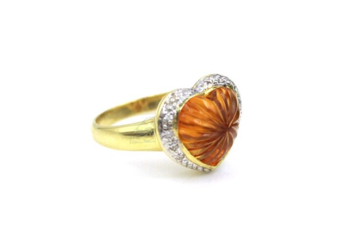 14K Yellow Gold Genuine Citrine & Diamond Ladies Ring