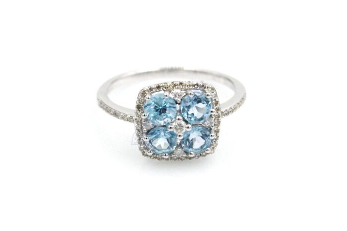 14K White Gold Blue Topaz & Diamond Ladies Ring