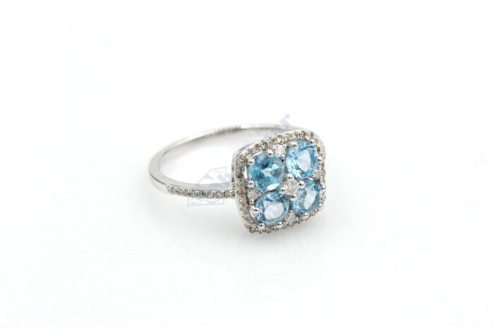 14K White Gold Blue Topaz & Diamond Ladies Ring - Image 2