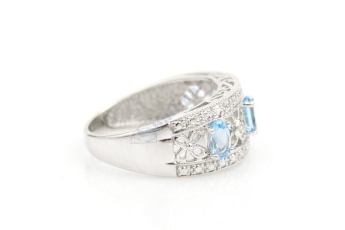 14K White Gold Blue Topaz & Diamond Ladies Ring - Image 2