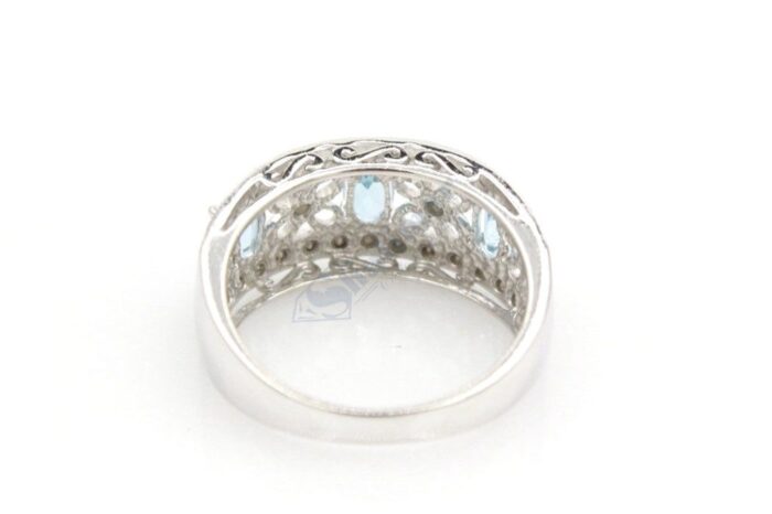 14K White Gold Blue Topaz & Diamond Ladies Ring - Image 3