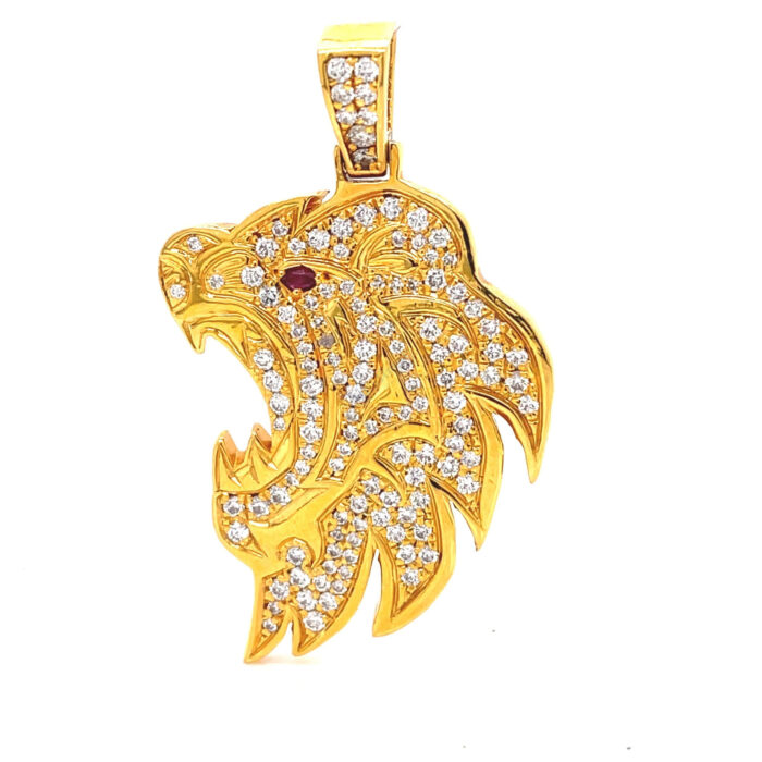 10K Yellow Gold Ruby Diamond Lion Pendant