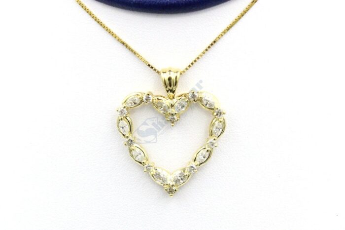 14K Yellow Gold Diamond Open Heart Pendant