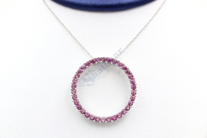 14K White Gold Pink Sapphire Circle Of Love Pendant