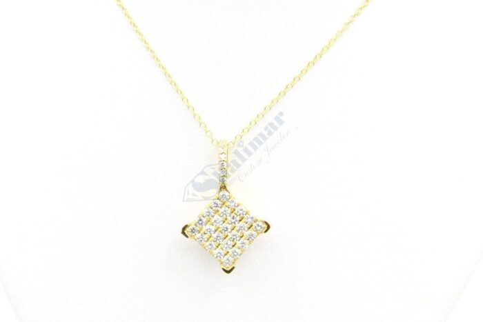 14K Yellow Gold Diamond Square Pendant