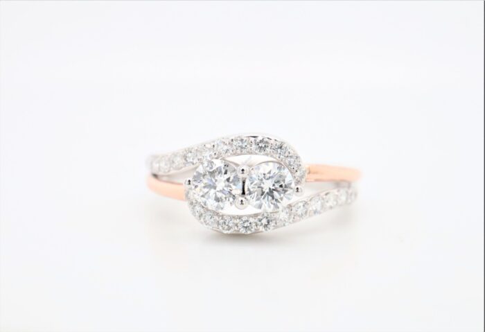 14K White Gold Diamond Ring with Rose Gold Accent
