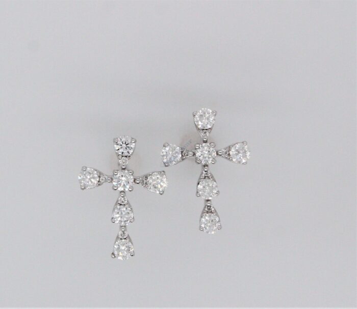 14K White Gold Prong Set Diamond Cross Studs