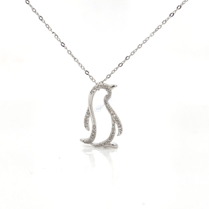 14K White Gold Diamond Penguin with Chain