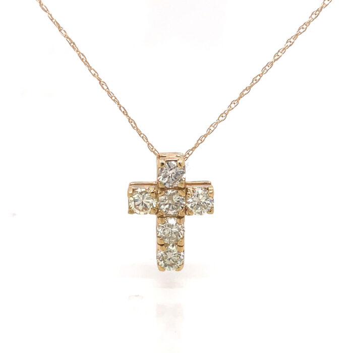 14K Yellow Gold Diamond Cross Necklace