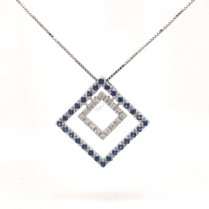 14K White Gold Diamond & Sapphire Necklace
