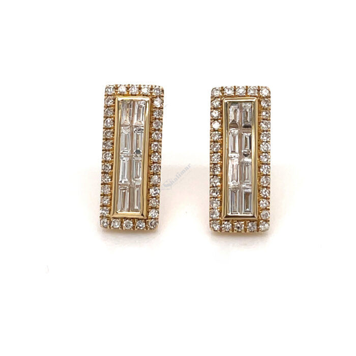 14K Yellow Gold Diamond Bar Studs