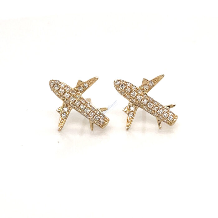 14K Yellow Gold Diamond Airplane Studs