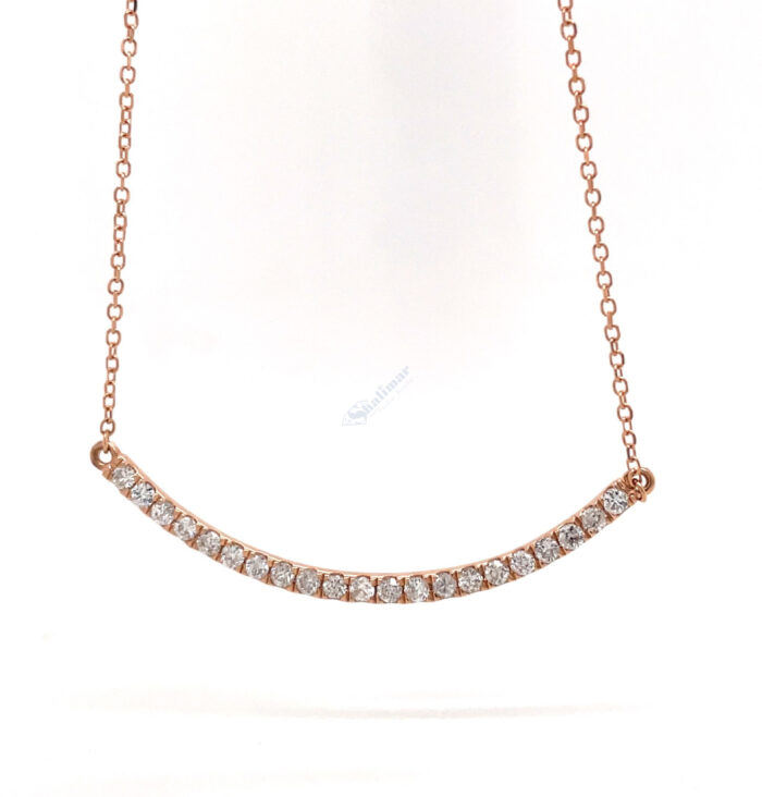 14K Rose Gold Diamond Curved Bar Necklace