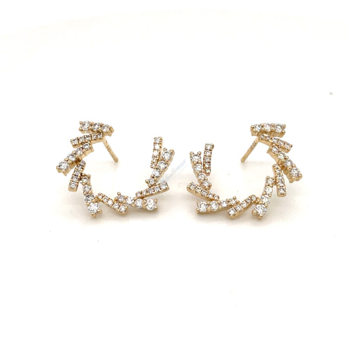 14K Yellow Gold Diamond Curved Hoops