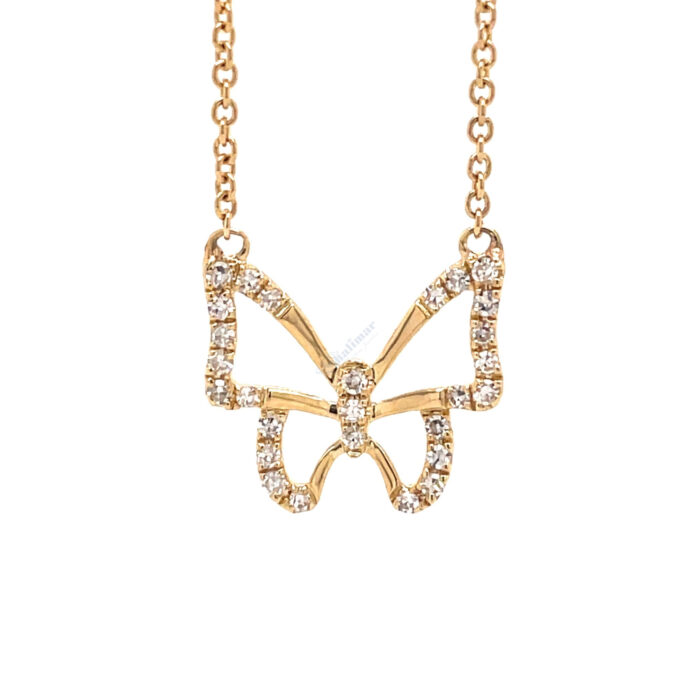 14K Yellow Gold Diamond Butterfly Pendant