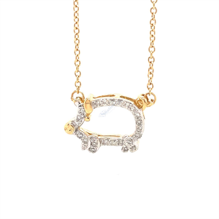 10K Yellow Gold Diamond Pig Pendant