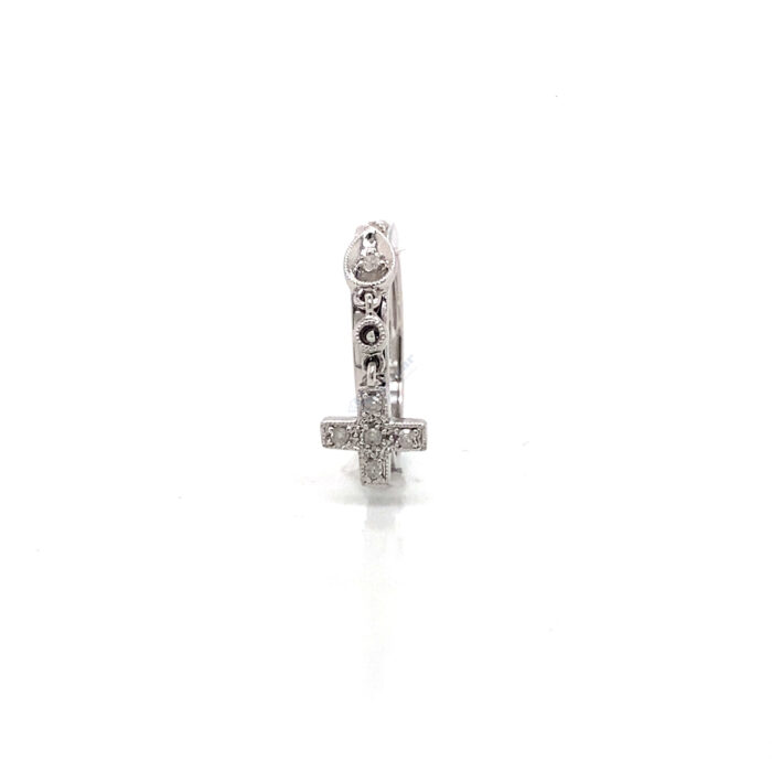 14K White Gold Diamond Dangling Cross Ring - Image 2