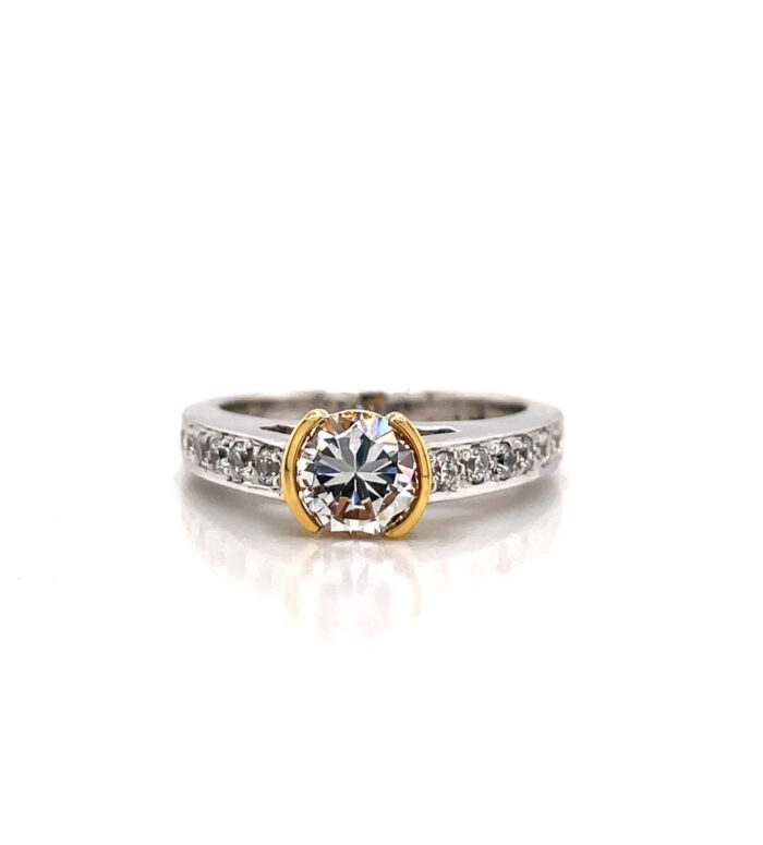 18K Two-Tone Cubic Zirconia Bezel Set Ring