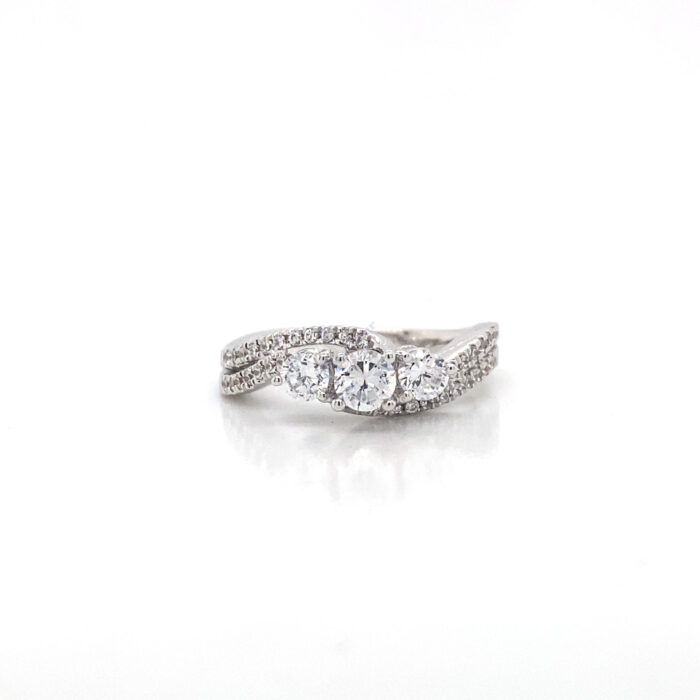 14K White Gold Cubic Zirconia 3 Stone Ring