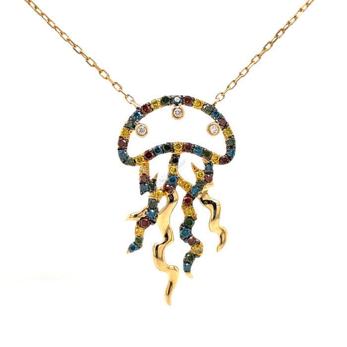 14K Yellow Gold Diamond Jellyfish Necklace