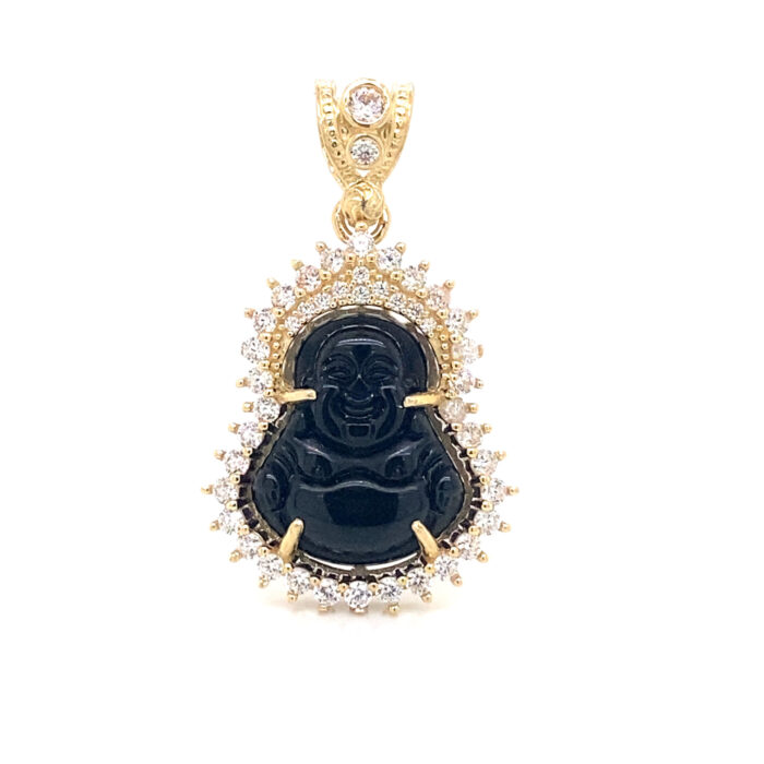 10K Yellow Gold Cubic Zirconia Lucky Black Buddha Pendant
