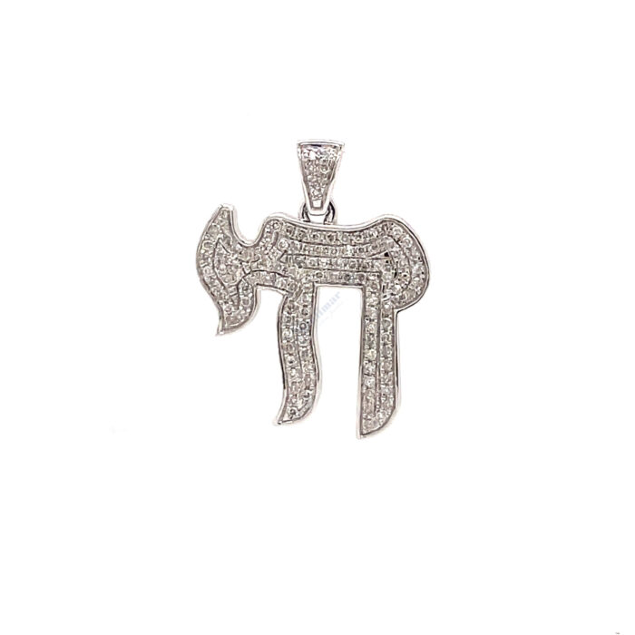 14K White Gold Diamond Chai Pendant