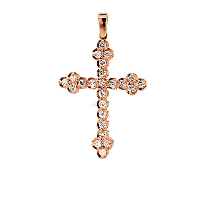 14K Rose Gold Diamond Budded Cross Pendant