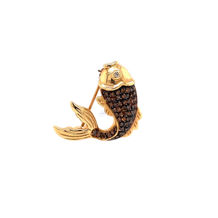 14K Yellow Gold Diamond Koi Fish Pin