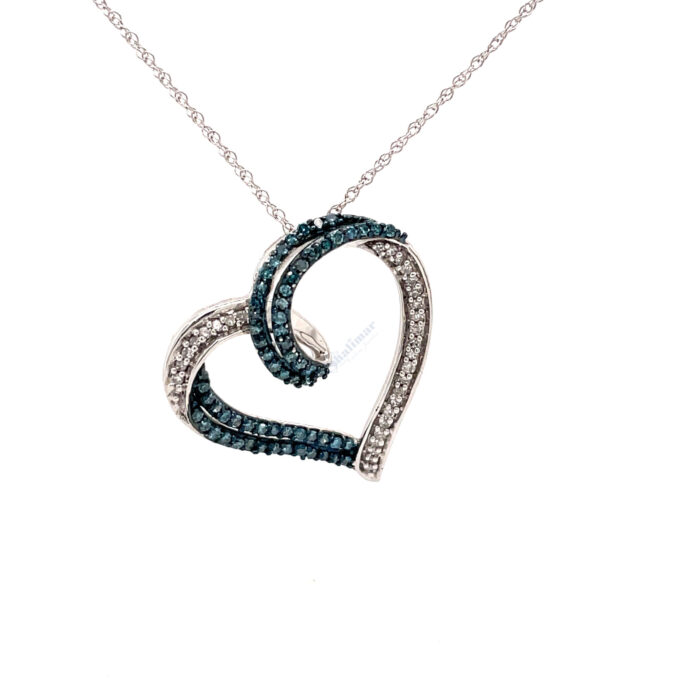 10K White Gold Diamond Heart Pendant with Chain