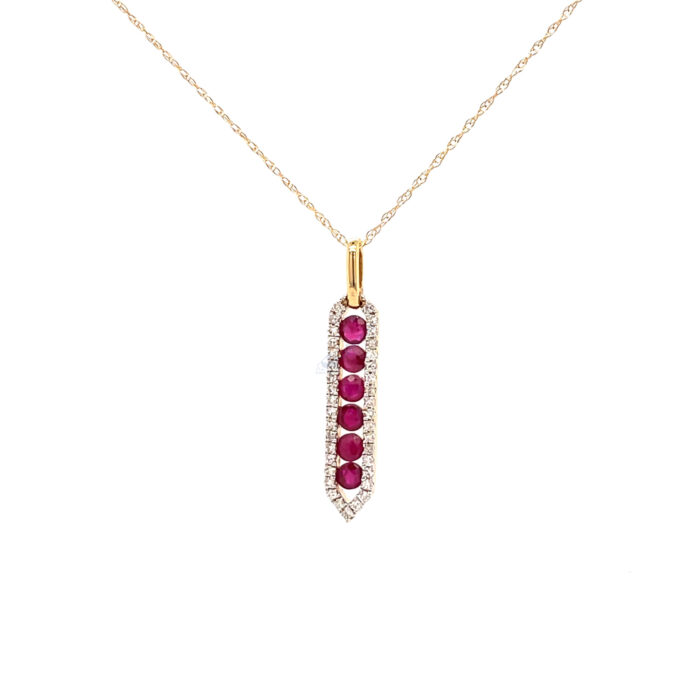 14K Yellow Gold Genuine Ruby & Diamond Pendant with Chian