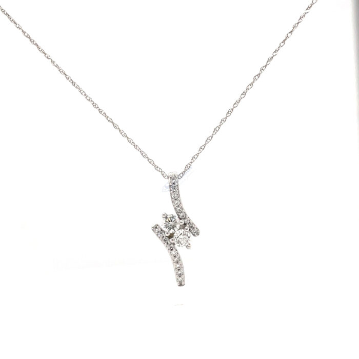 14K White Gold Diamond Pendant with Necklace