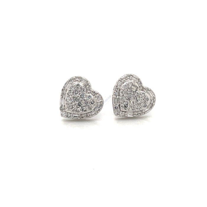 10K White Gold Diamond Heart Earrings