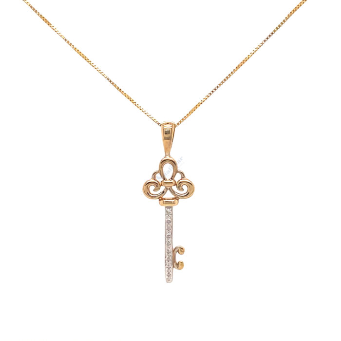 10K Yellow Gold Diamond Key Charm with Chain