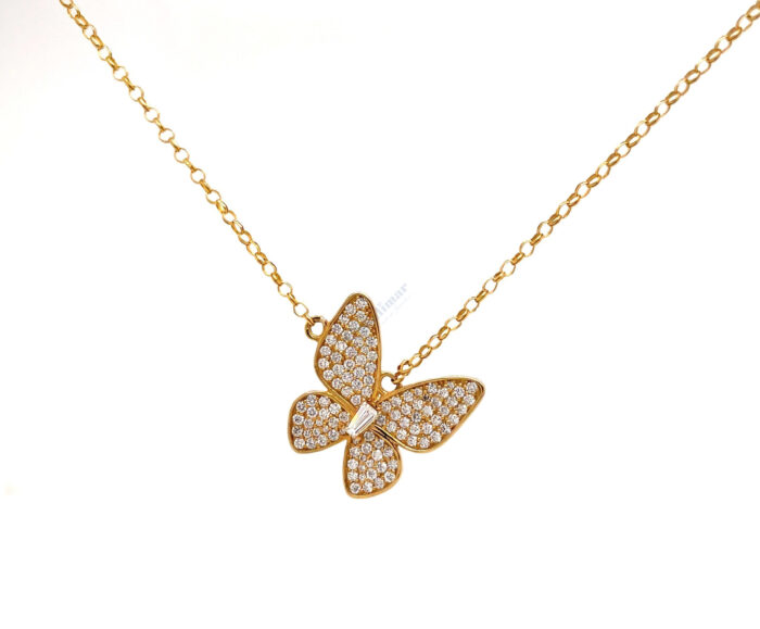 14K Yellow Gold Diamond Butterfly Pendant with Chain
