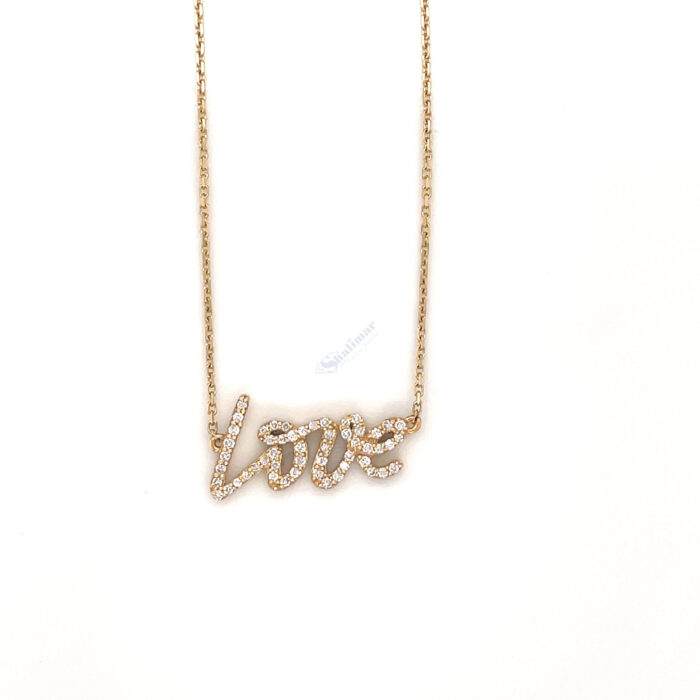 14K Yellow Gold Diamond Love Pendant with Chain