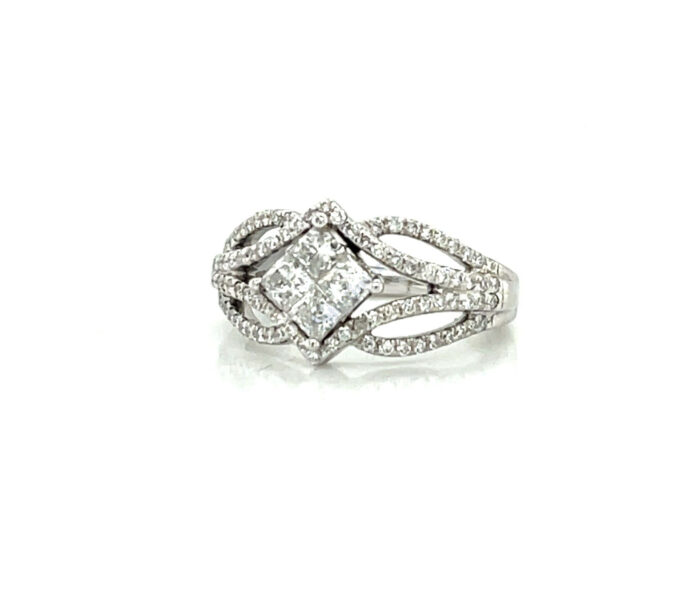 18K white gold square invisible set diamond ring