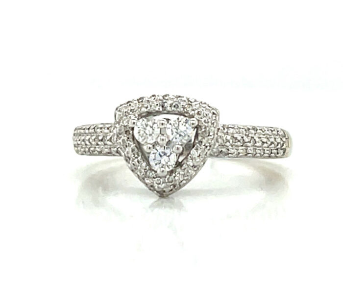 14K White Gold 3 Diamond Center Triangle Ring