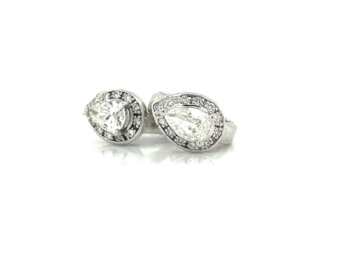 14k white gold halo pear hoops