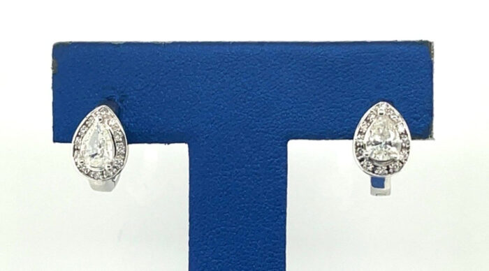 14k white gold halo pear hoops - Image 2