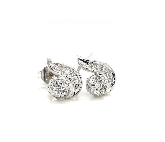 14k white gold fancy cluster earrings